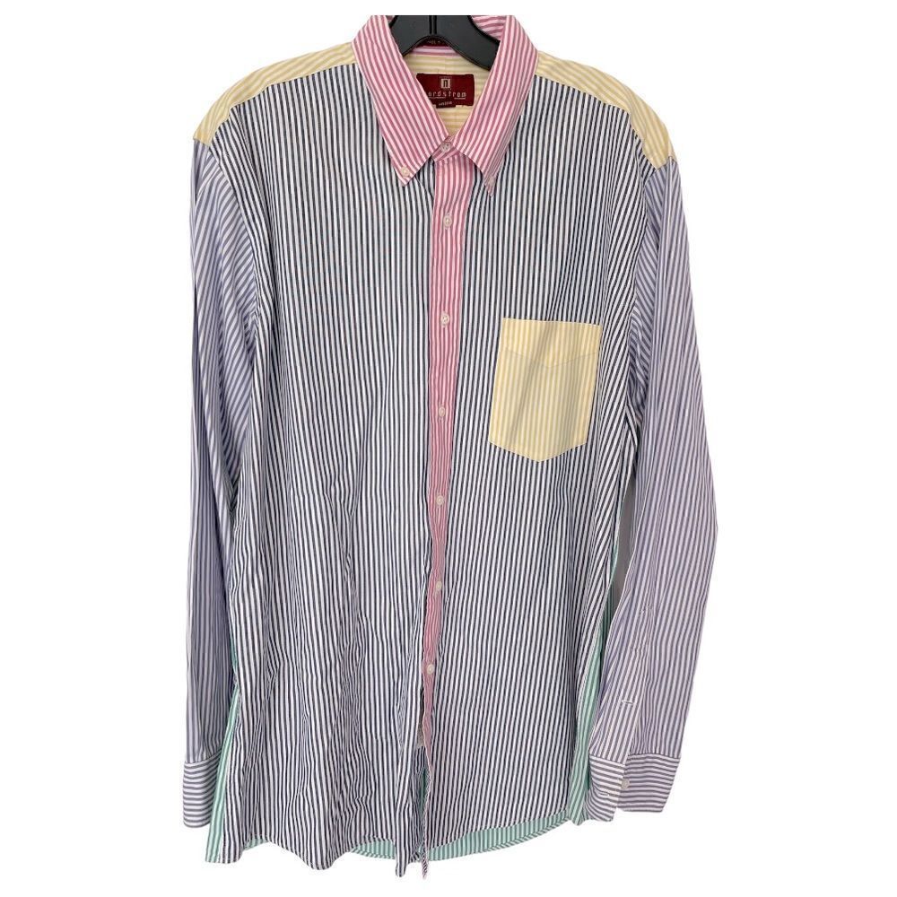 Nordstrom Buttons Down Mixed Colors Stripes Shirt.Size 16-34